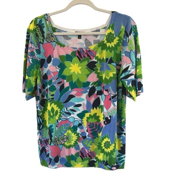 Talbots Square Neck Cotton Floral Multicolor Sweater Top size Large - Picture 1 of 5